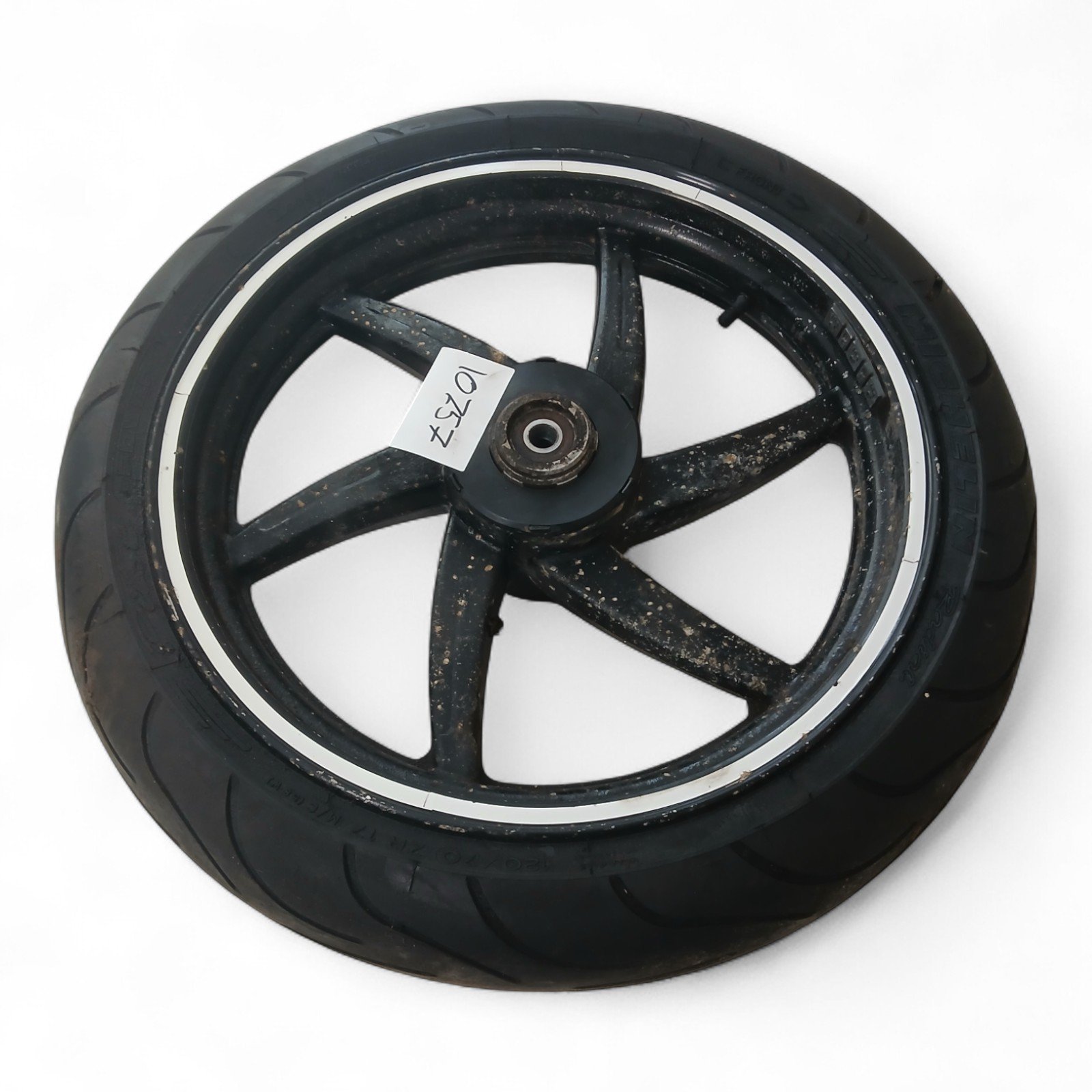 10757_2028129-Photoroom.jpg Hyosung GT125 125 2006 Front Wheel Rim with Tyre OEM - Image 1